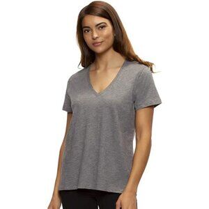 Felina Women's Slub Jersey V-Neck Tee Short Sleeve T-Shirt (Heather Grey, Small)